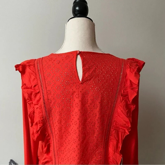 Jack BB Dakota Red Eyelet Ruffle Bell Sleeve Crop Top Small - Picture 11 of 14